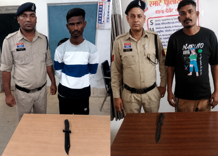 पुलिस द्वारा आरोपी को चाकू के साथ गिरफ्तार करते हुए प्रतीकात्मक दृश्य