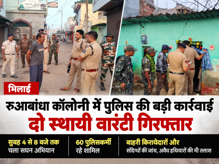 भिलाई की रुआबांधा कॉलोनी में पुलिस की कॉम्बिंग गश्त के दौरान जांच