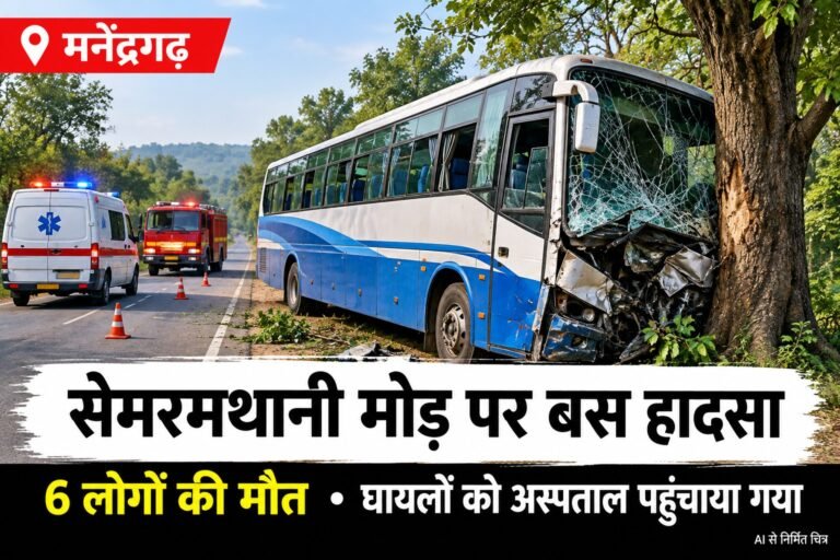 मनेंद्रगढ़ बस हादसे पर एआई से निर्मित सांकेतिक चित्र; वास्तविक दुर्घटना का फोटो नहीं